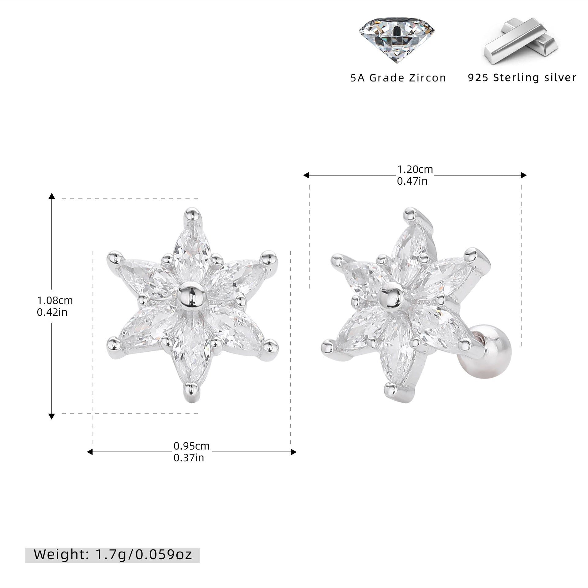 Damen Ohrstecker mit funkelndem Blumenmotiv aus hochwertigem 925 Sterling Silber Shop Nory