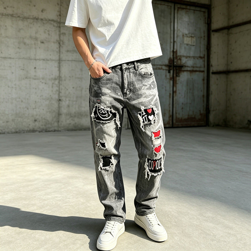 Herren Modische Destroyed Jeans mit kreativen Patches Shop Nory