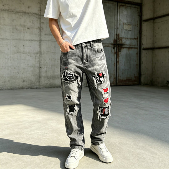 Herren Modische Destroyed Jeans mit kreativen Patches Shop Nory