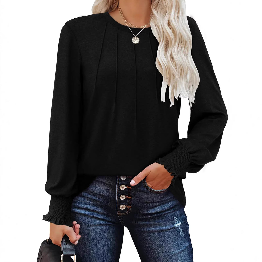 Damen Longsleeve-Tunika mit senkrechten Biesen und gerafften Rüschbündchen Shop Nory