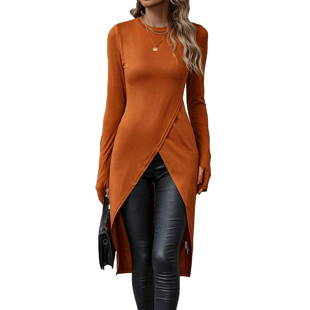 Damen asymmetrisches Longshirt mit überlappendem Frontschlitz und taillierter Silhouette Shop Nory