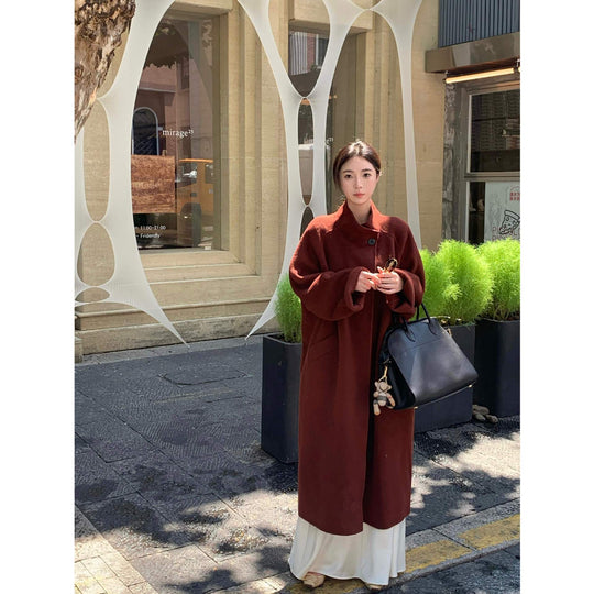 Damen Oversized Wollmantel mit Stehkragen und Ein-Knopf-Verschluss Shop Nory