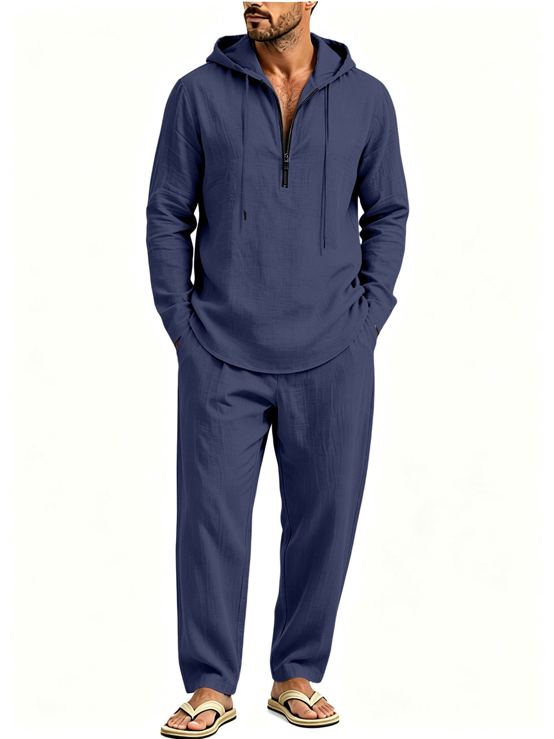 Herren Lässiges Lounge-Set mit Halbzip-Kapuzenpullover und locker sitzender Freizeit-Hose Shop Nory