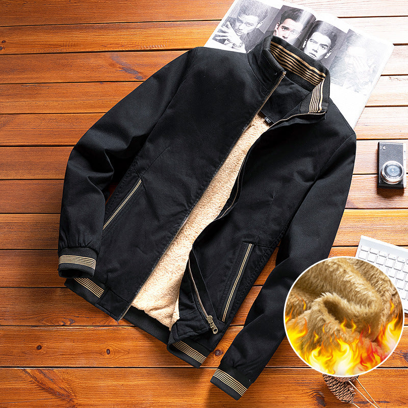 Herren leichter Canvas-Bomber mit gestreiften Rippbündchen, Stehkragen und Reißverschlusstaschen Shop Nory