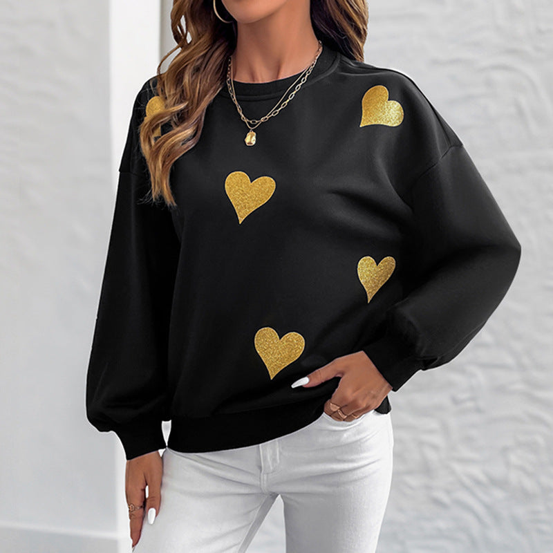 Damen Sweatshirt mit Herzprint und Balloon-Ärmeln Shop Nory