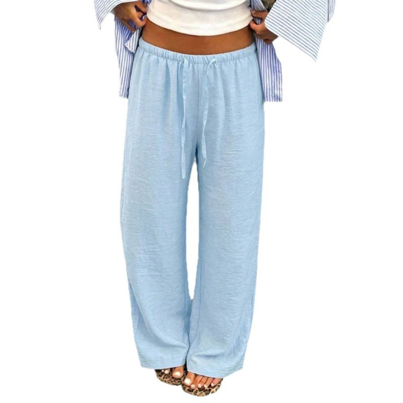Damen Leichte Palazzohose mit weitem Bein, elastischem Bund und Kordelzug Shop Nory