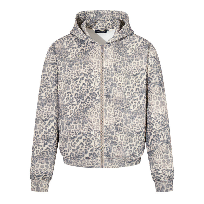 Damen Zip-Hoodie im soften Velours mit allover-Leo-Jacquard Shop Nory