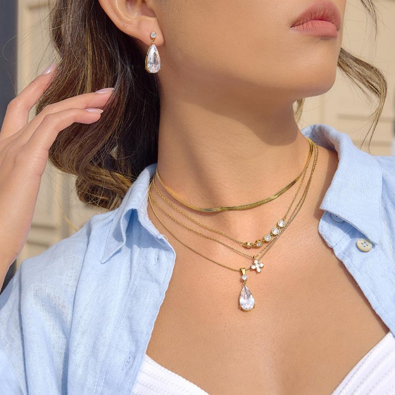 Damen Halskette mit elegantem tropfenförmigem Anhänger und hypoallergener Edelstahlverarbeitung Shop Nory