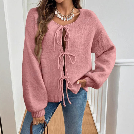 Damen Kurzcardigan mit Bindebändern, Oversize‑Silhouette und Ballonärmeln Shop Nory