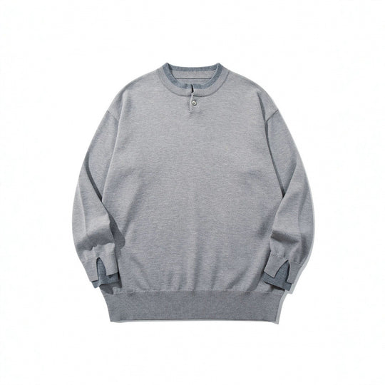 Unisex Oversize Feinstrickpullover mit Henley-Knopfleiste und Schlitzbündchen Shop Nory