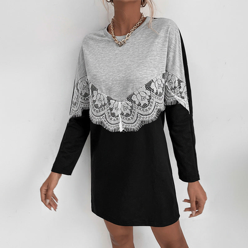 Damen Longshirtkleid mit V-förmiger Spitzenapplikation und legerer Passform Shop Nory