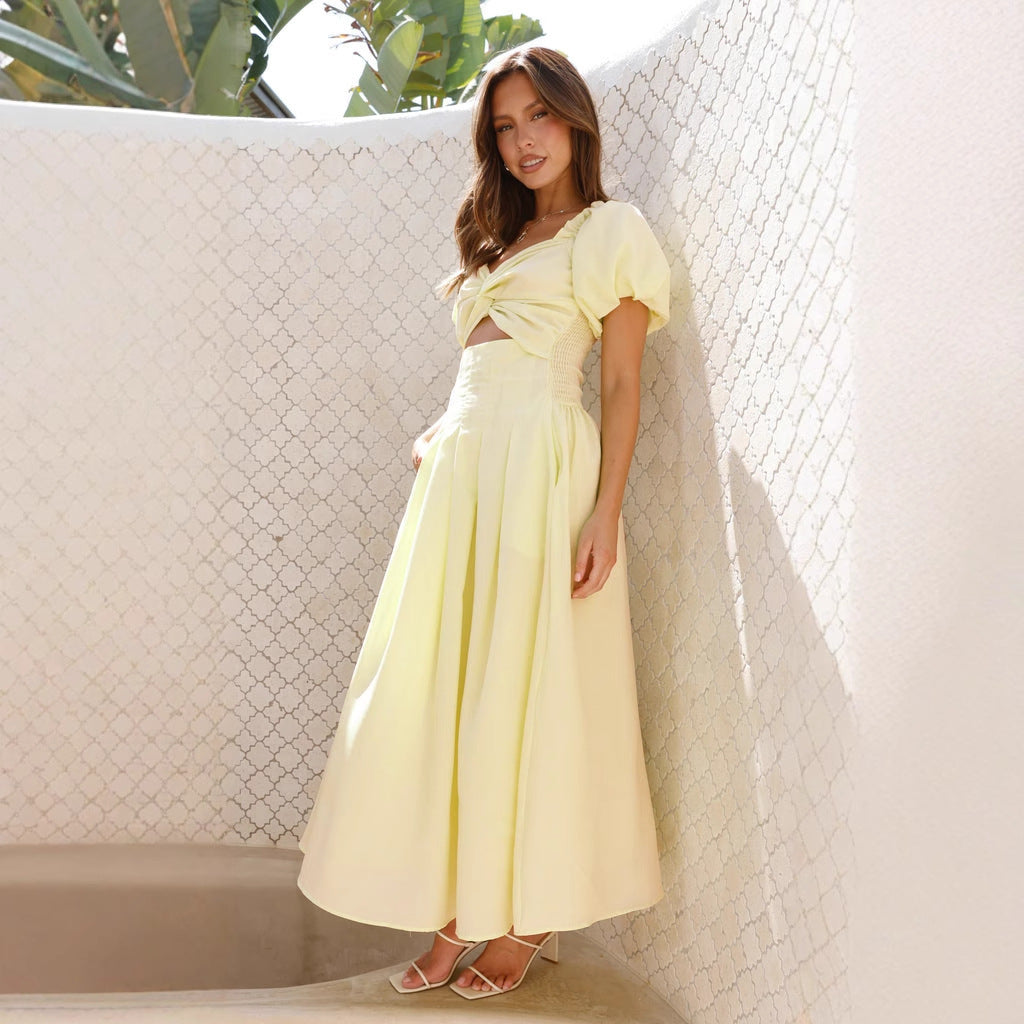 Damen Maxi-Kleid mit gewickeltem Oberteil und schwingendem Rock