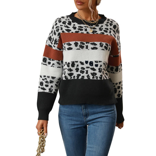 Damen Feinstrickpullover mit Animalprint‑Blockstreifen und geripptem Saum Shop Nory