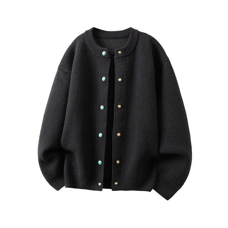 Damen Oversize-Strickjacke mit rundem Ausschnitt und kontrastknöpfen Shop Nory