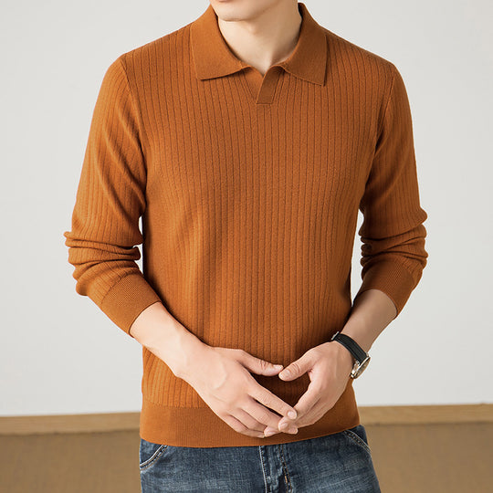 Herren Polokragen-Feinstrickpullover mit Rippstruktur und schmaler Silhouette Shop Nory