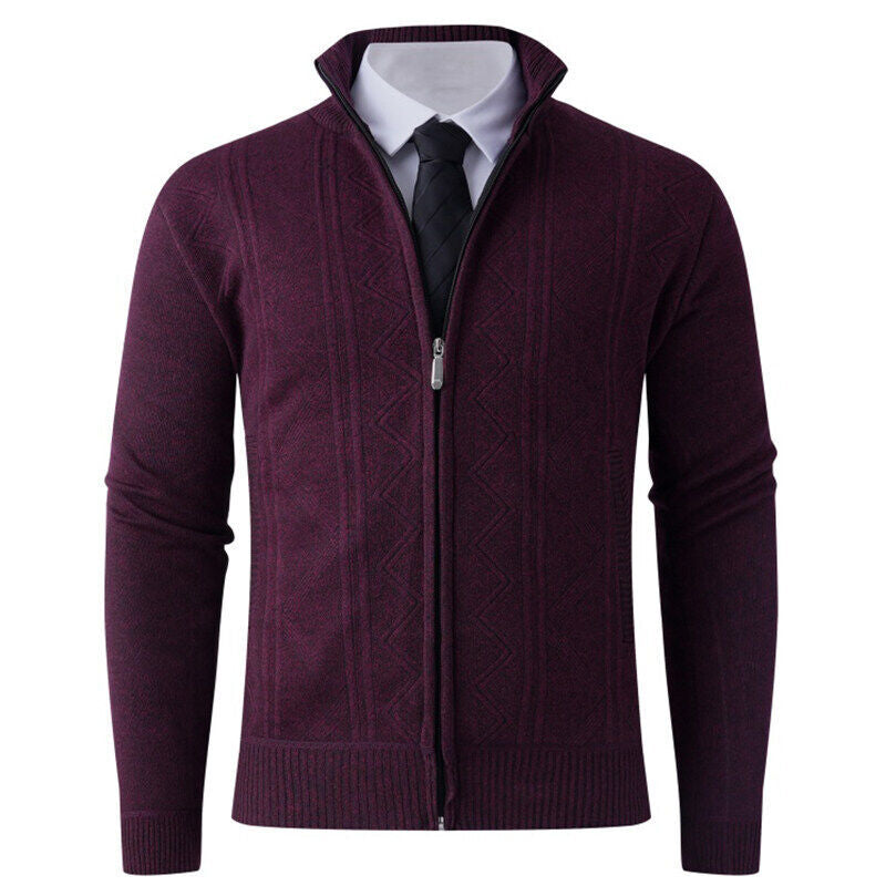 Herren Strick-Zipjacke mit Stehkragen und dezentem Rautenmuster Shop Nory