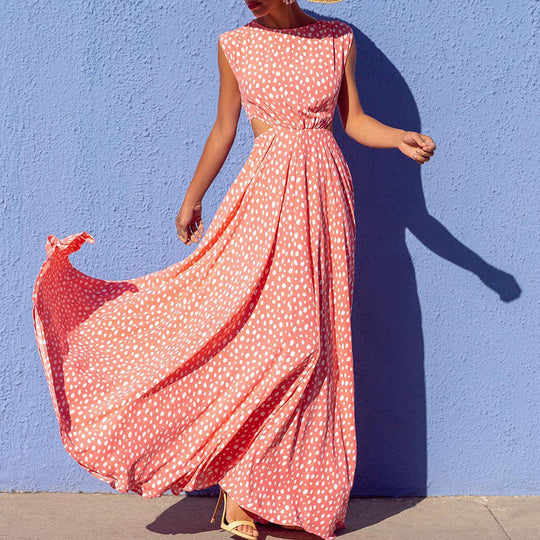 Damen Maxi-Punktkleid mit raffiniertem Schnitt und eleganten Details Shopnory