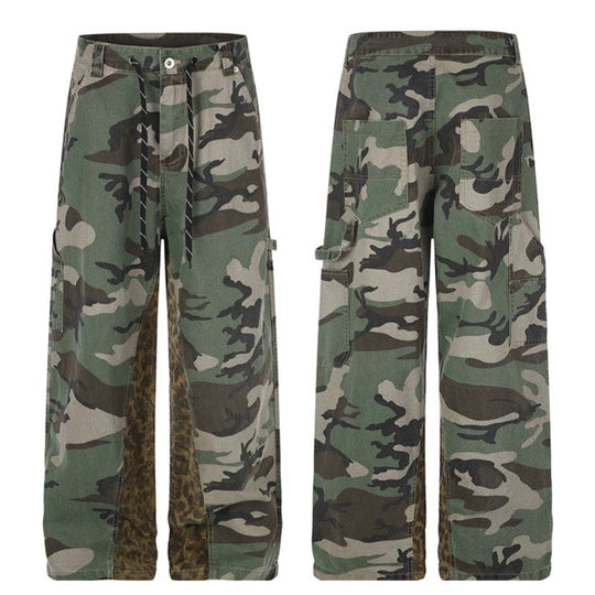 Damen weite Cargo-Hose mit Camouflage-Print und Leo-Kontrastbahnen Shop Nory