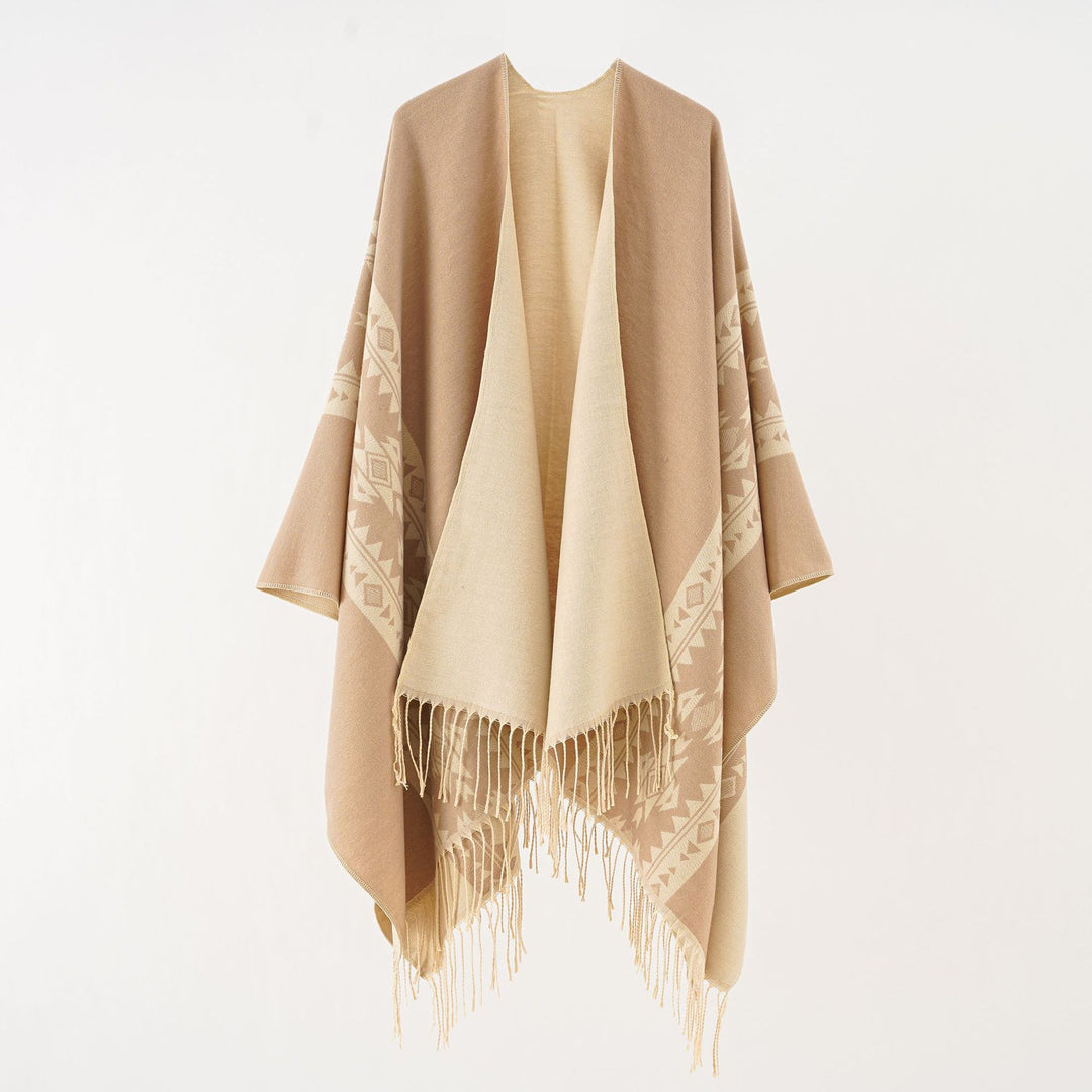 Damen Oversize-Poncho mit Fransen und Jacquardmuster Shop Nory