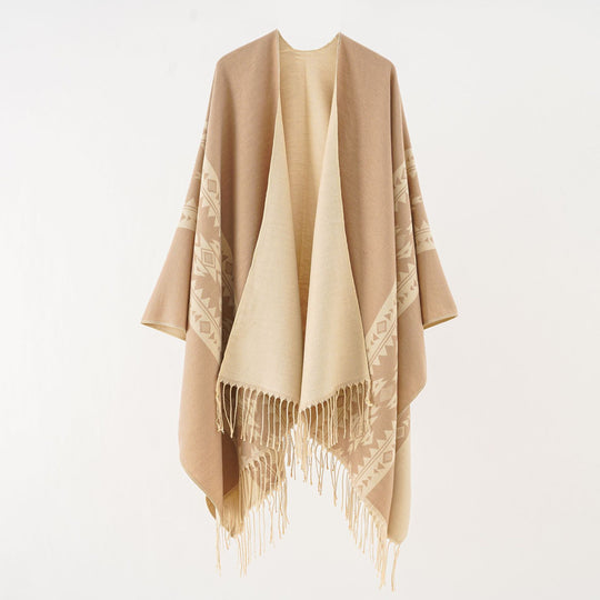 Damen Oversize-Poncho mit Fransen und Jacquardmuster Shop Nory
