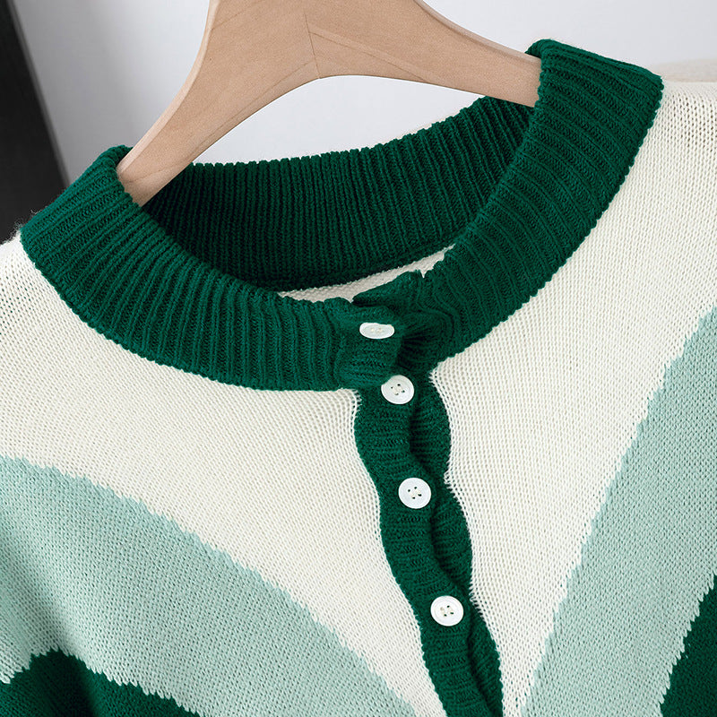 Damen Modischer Strickpullover mit Knopfleiste und Farbblockdesign Shop Nory