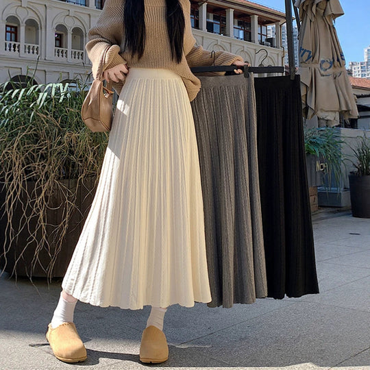 Damen Plissierter Maxirock mit feinem Wellenmuster Shop Nory