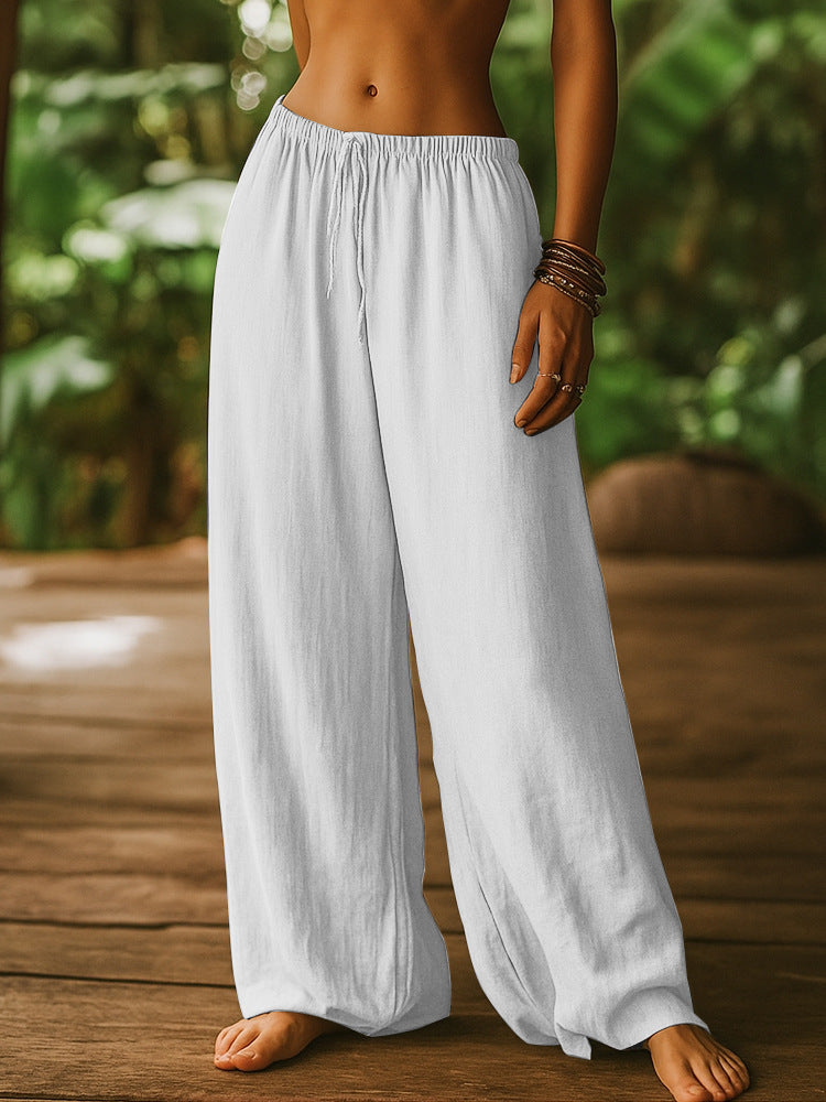 Damen Leichte Leinenhose mit weitem Bein und Kordelzug Shop Nory