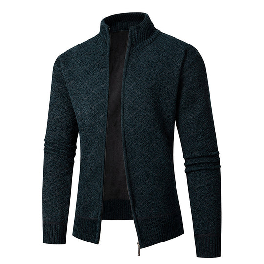 Herren Thermo-Strickjacke mit durchgehendem Reißverschluss, gefüttertem Stehkragen und geometrischem Strukturmuster Shop Nory