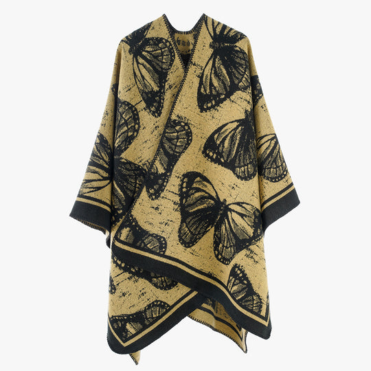 Damen Oversize-Stricküberwurf im Jacquard mit Schmetterlingsmotiv und kontrastierter Saumkante Shop Nory