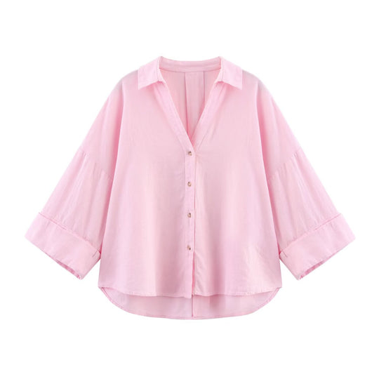 Damen Oversize-Hemdbluse mit vertikalem Streifenmuster und verlängertem Rücken Shop Nory