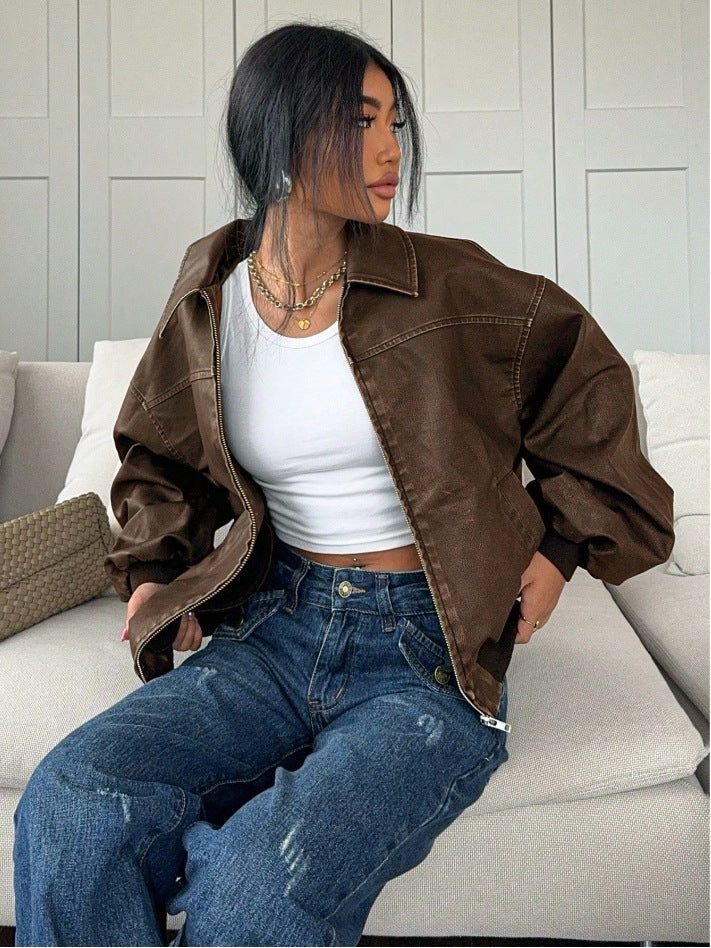 Damen oversized Bomberjacke mit lässigem Schnitt und voluminösen Ärmeln