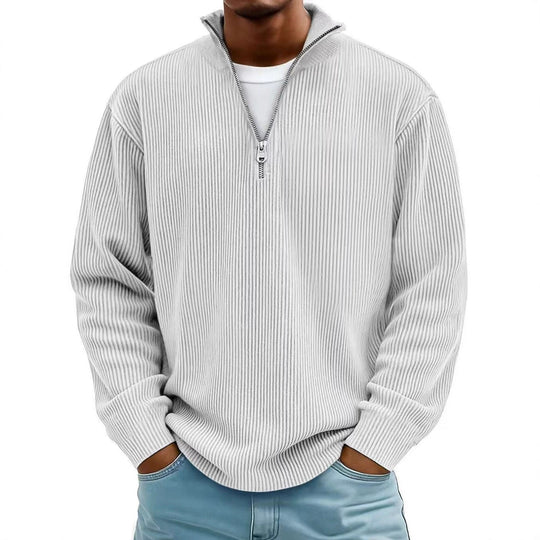 Herren Gerippter Halbzip-Strickpullover mit Stehkragen und lockerer Passform Shop Nory