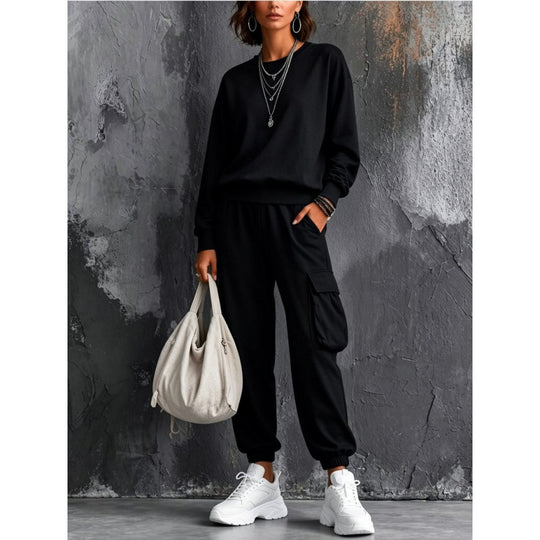 Damen Lounge-Set mit Rundhals-Sweatshirt und Cargo-Jogger aus French-Terry Shop Nory