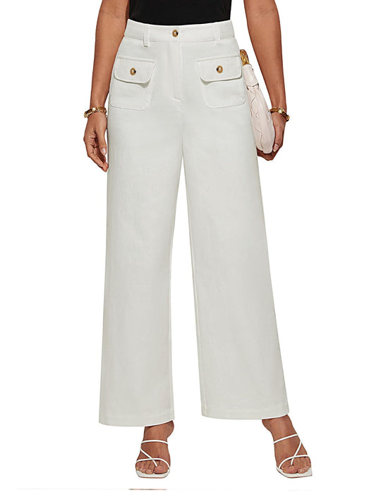 Hochtaillierte Damen-Trousers mit weitem Bein und Knopfklappen-Pattentaschen Shop Nory