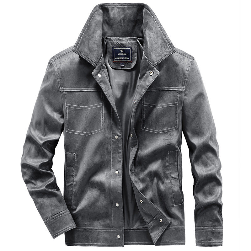 Herren Canvas-Workerjacke mit markanten Kontrastnähten, hohem Kragen und Druckknopfverschluss Shop Nory