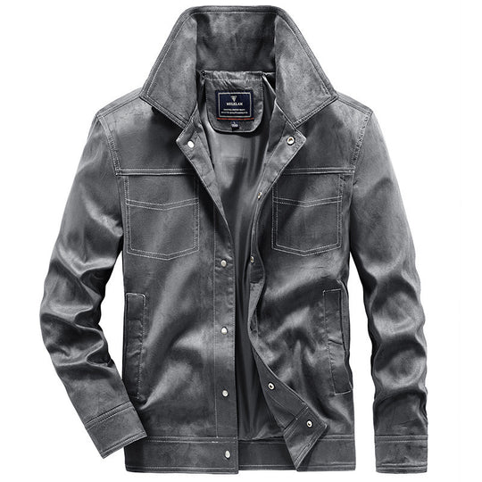 Herren Canvas-Workerjacke mit markanten Kontrastnähten, hohem Kragen und Druckknopfverschluss Shop Nory