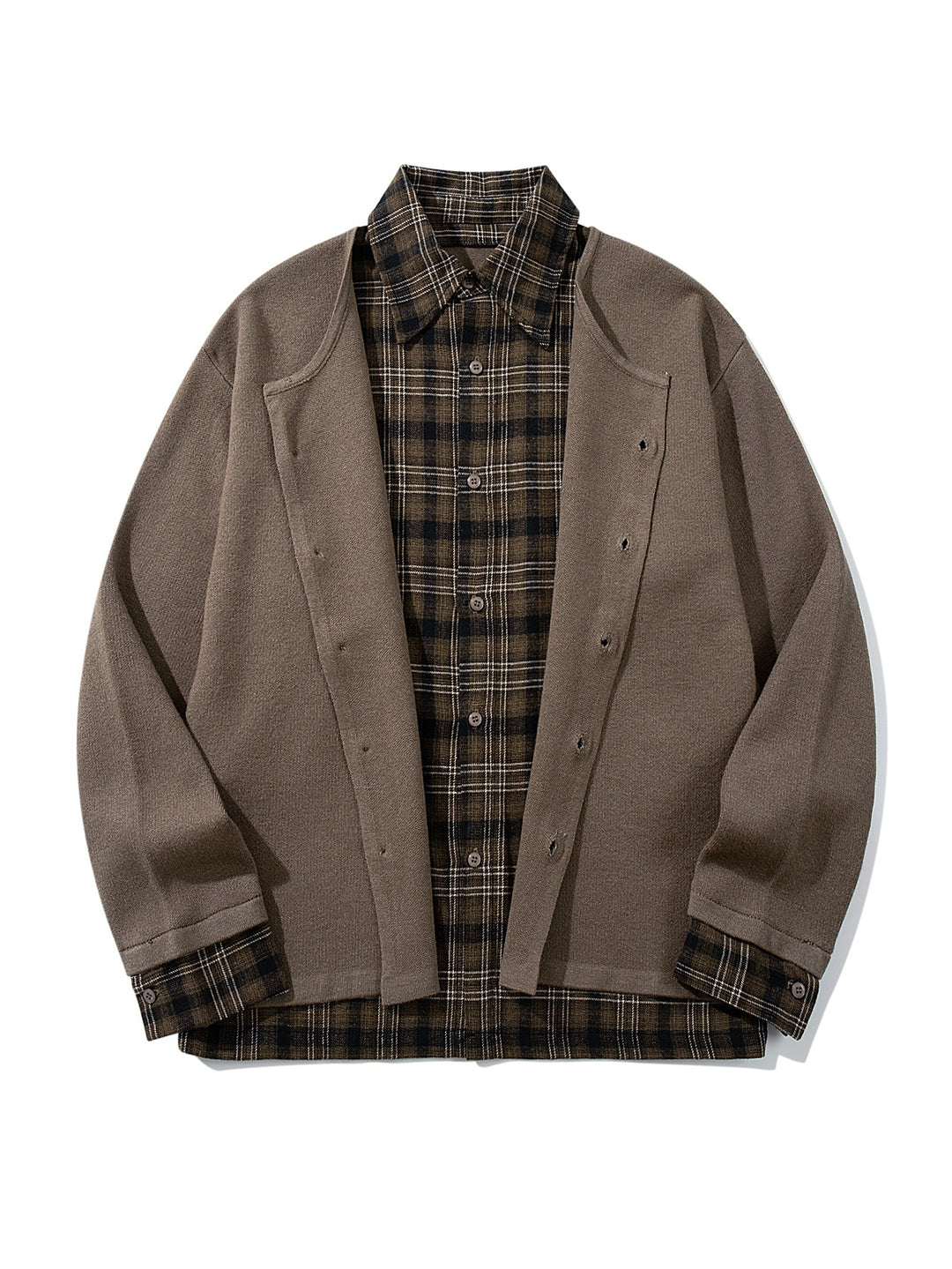 Herren Karierter Flanellhemd-Layer mit offenem Strickcardigan Shop Nory