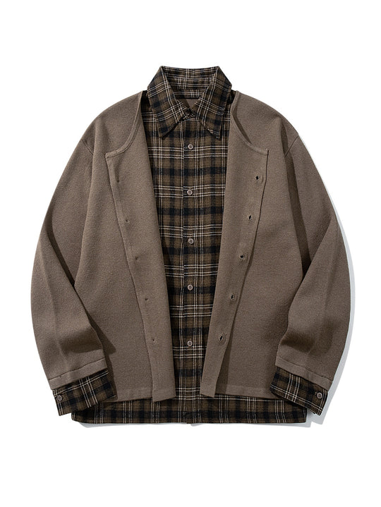 Herren Karierter Flanellhemd-Layer mit offenem Strickcardigan Shop Nory