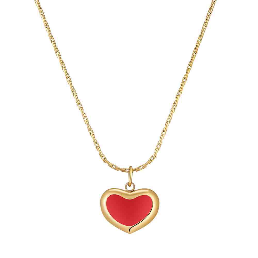 Damen Halskette mit Herzanhänger aus Edelstahl und rotem Zirkonia Shop Nory