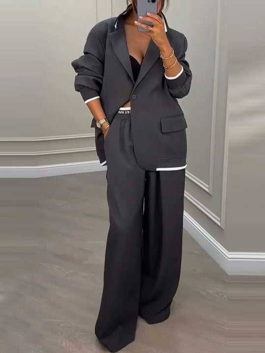 Damen elegantes Zweiteiler-Set mit oversized Blazer und weiter Hose