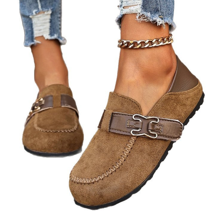 Damen Mokassin-Slipper aus Veloursleder mit dekorativer Metall-Schnalle Shop Nory