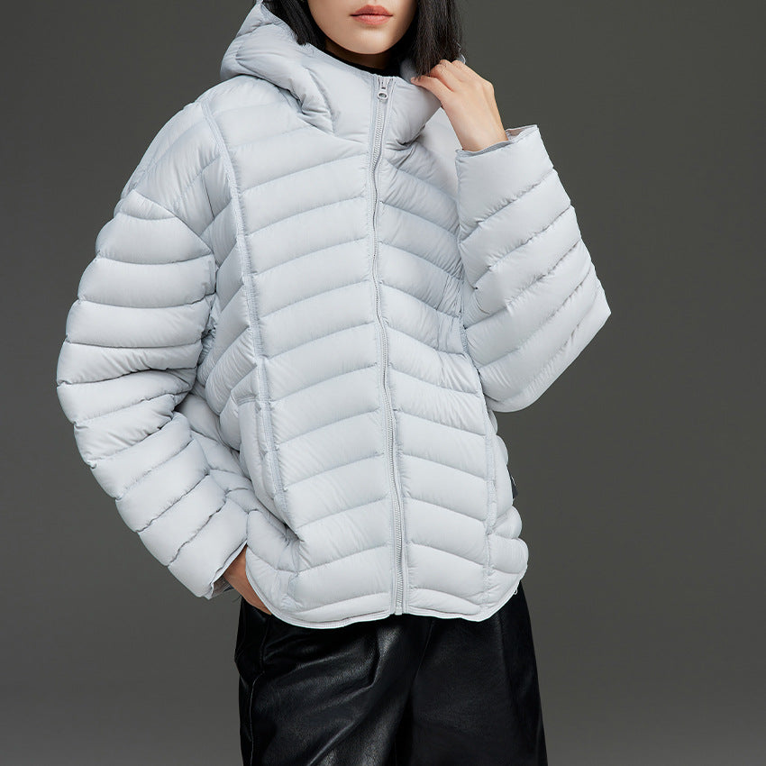 Damen Ultraleichte gesteppte Daunenjacke mit Kapuze und winddichter Außenhülle Shop Nory