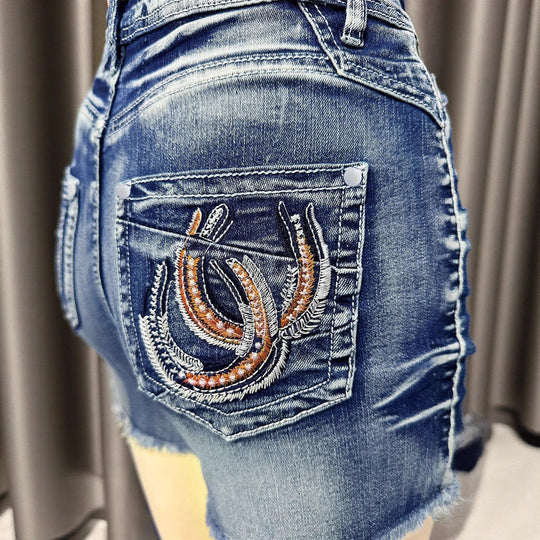 Damen Jeansshorts mit einzigartigem Stickmuster und lässigem Schnitt