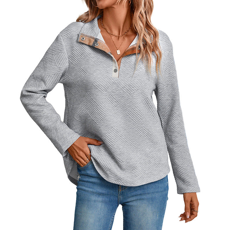 Damen Quilted-Textur Sweatshirt mit Halbkragen und Druckknopfleiste Shop Nory