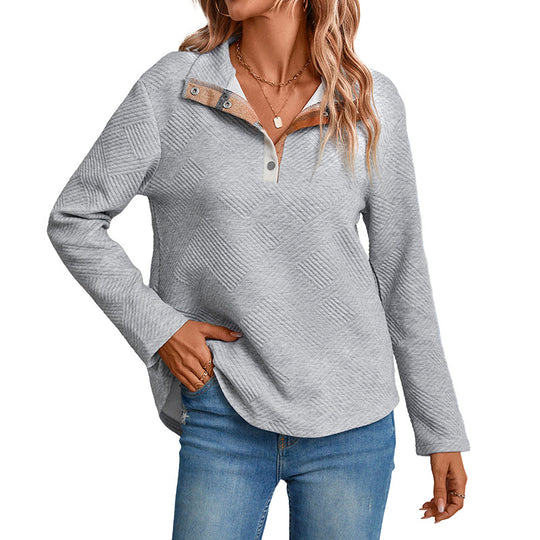 Damen Quilted-Textur Sweatshirt mit Halbkragen und Druckknopfleiste Shop Nory