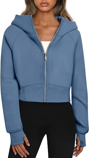Damen cropped Kapuzenjacke mit durchgehendem Reißverschluss