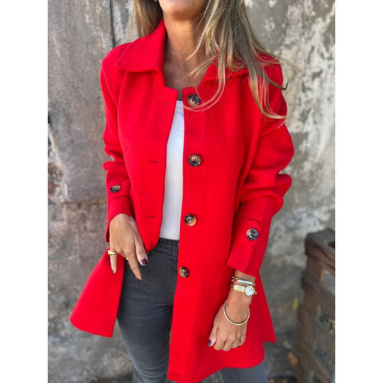 Damen leichter ausgestellter Strickmantel mit Knopfleiste und Stehkragen Shop Nory