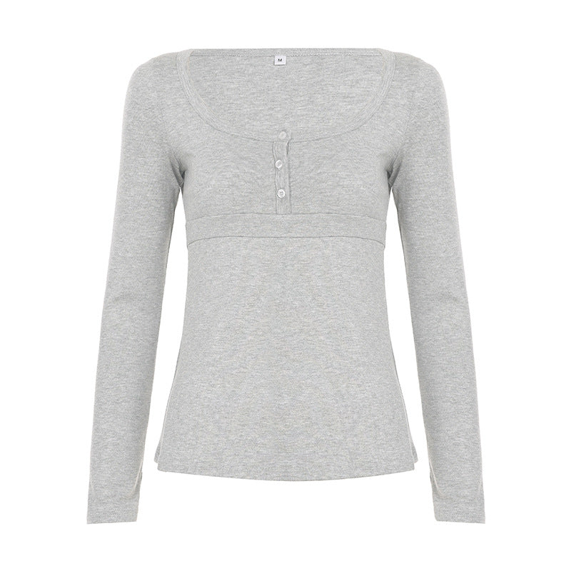 Damen nan tailliertes Still-Longsleeve mit Knopfleiste, Unterbrustnaht und elastischem Jersey Shop Nory