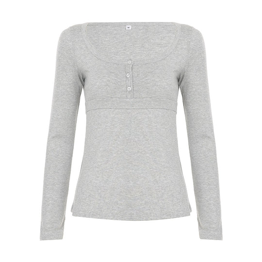Damen nan tailliertes Still-Longsleeve mit Knopfleiste, Unterbrustnaht und elastischem Jersey Shop Nory