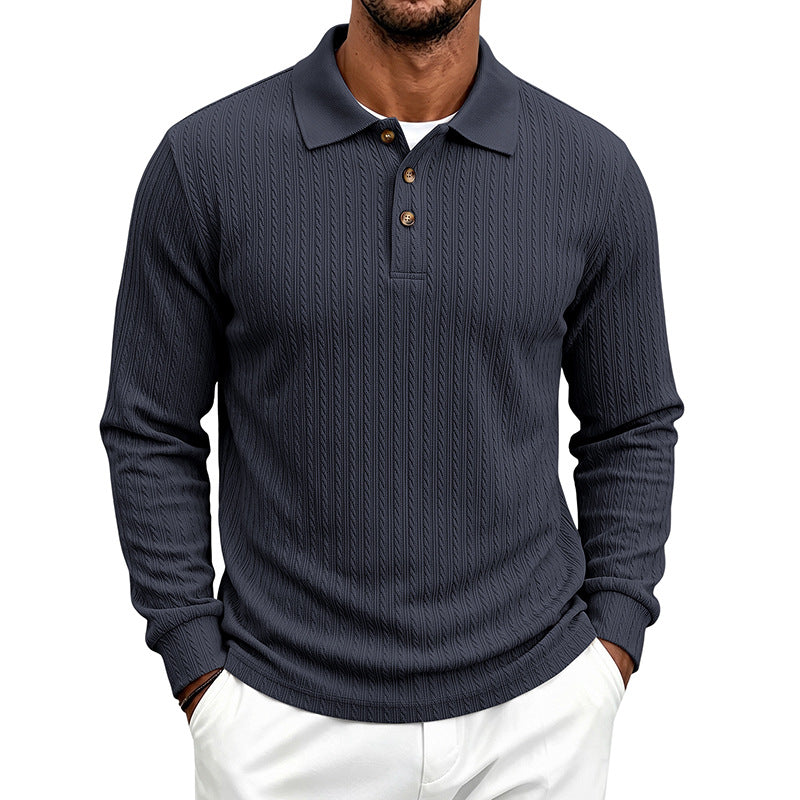 Herren Strukturiertes Langarm-Polo aus Feinstrick mit Zopfmuster und Knopfleiste Shop Nory